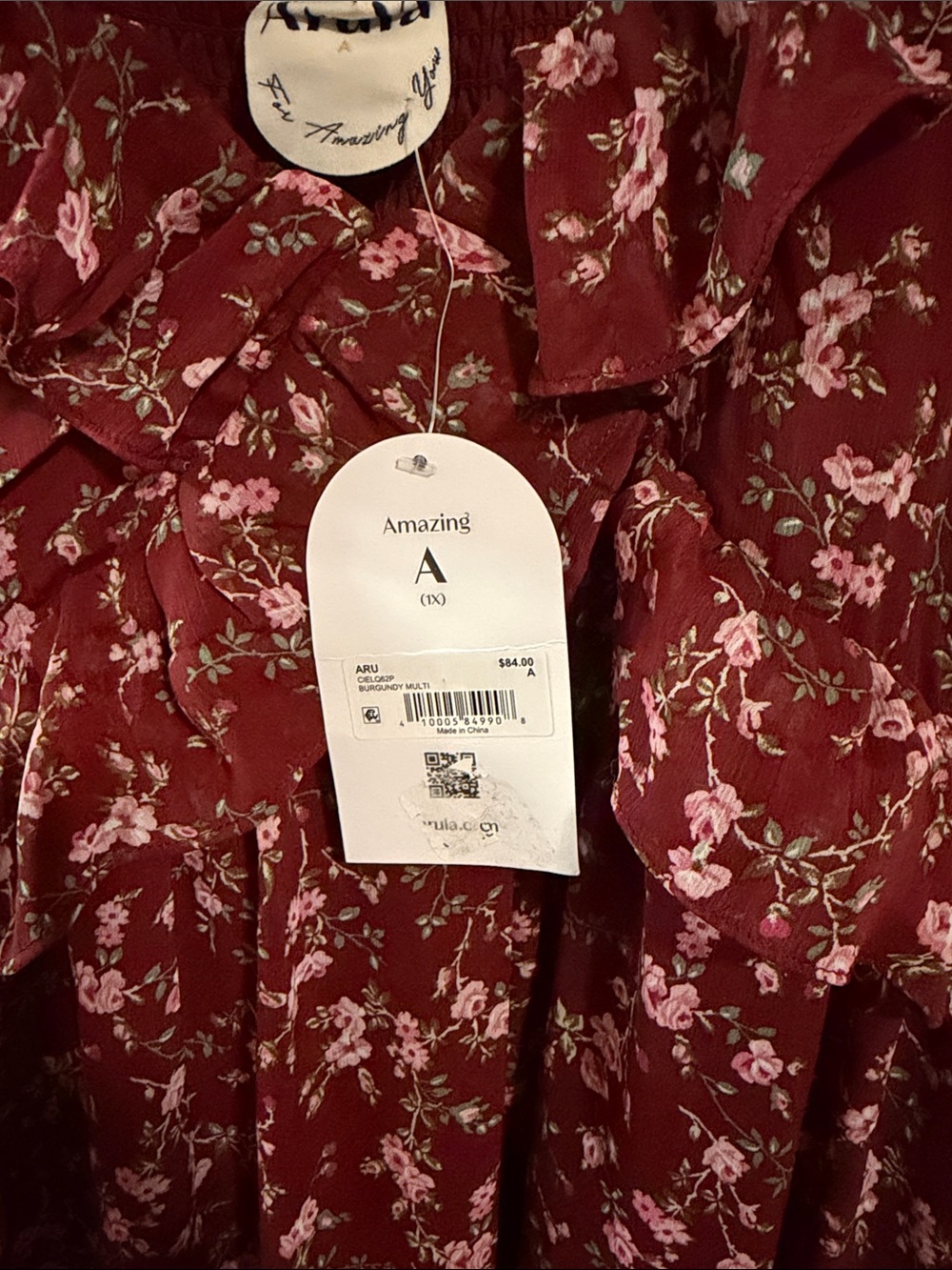 NWT Arula Size A Ruffled Floral Sundress in Burgundy and Pink - Picture 3 of 4